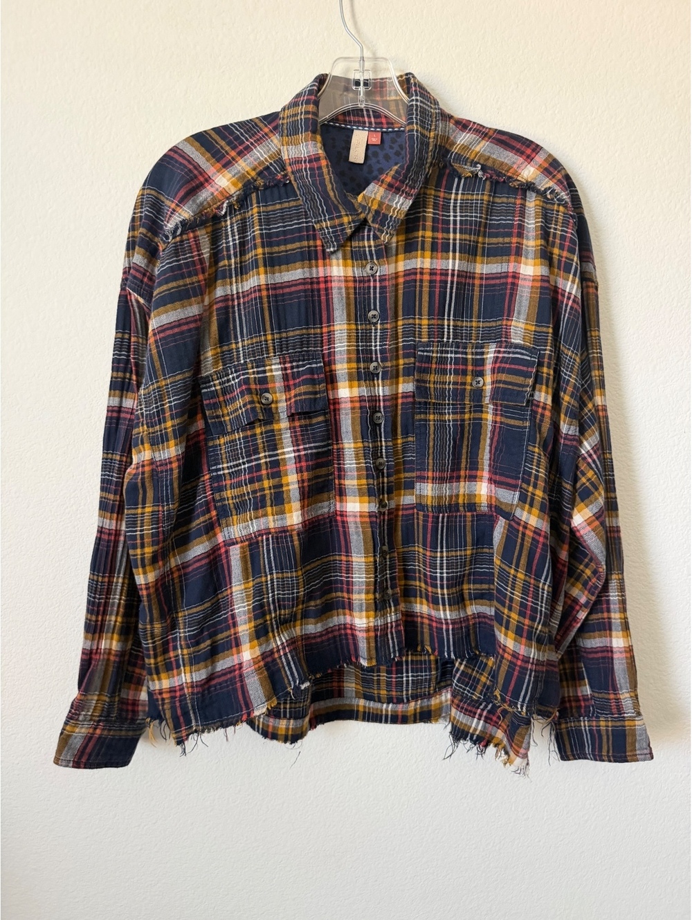 Pilcro Anthropologie Long Sleeve Button Up Rae Hem Plaid Boho Boxy Shirt Size L